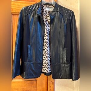 Pelle Women's Leather Comfort Jacket Pleat Detail Stretch M Black